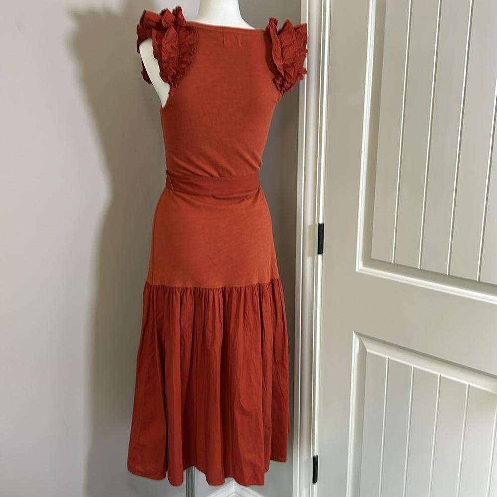 Nation Everleigh Frilly Dress Cayenne Red Orange poplin flutter sleeve Sz XS - Picture 10 of 14